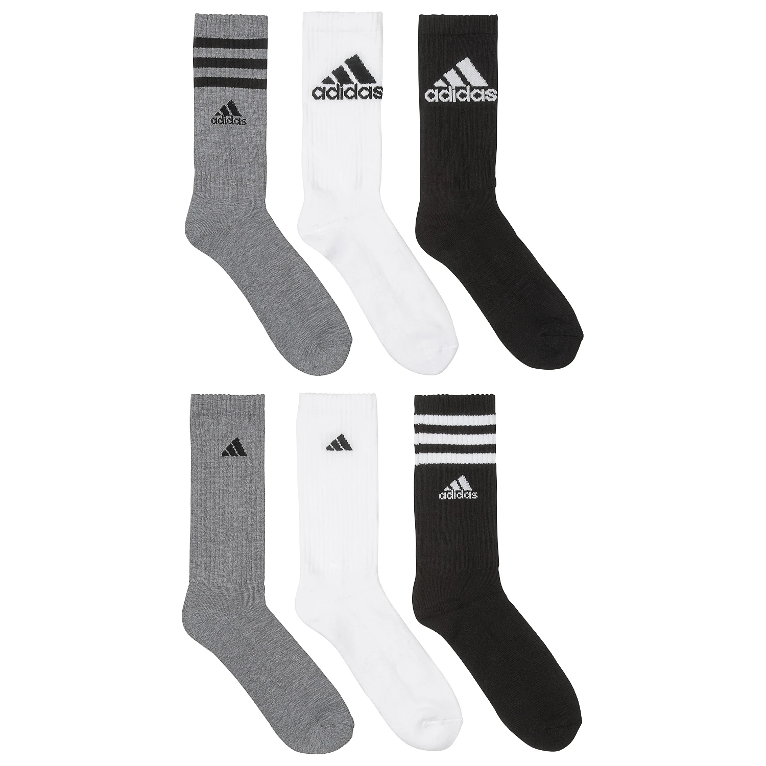 Adidas Men's Athletic Cushioned Mixed Crew Socks - 6-Pack