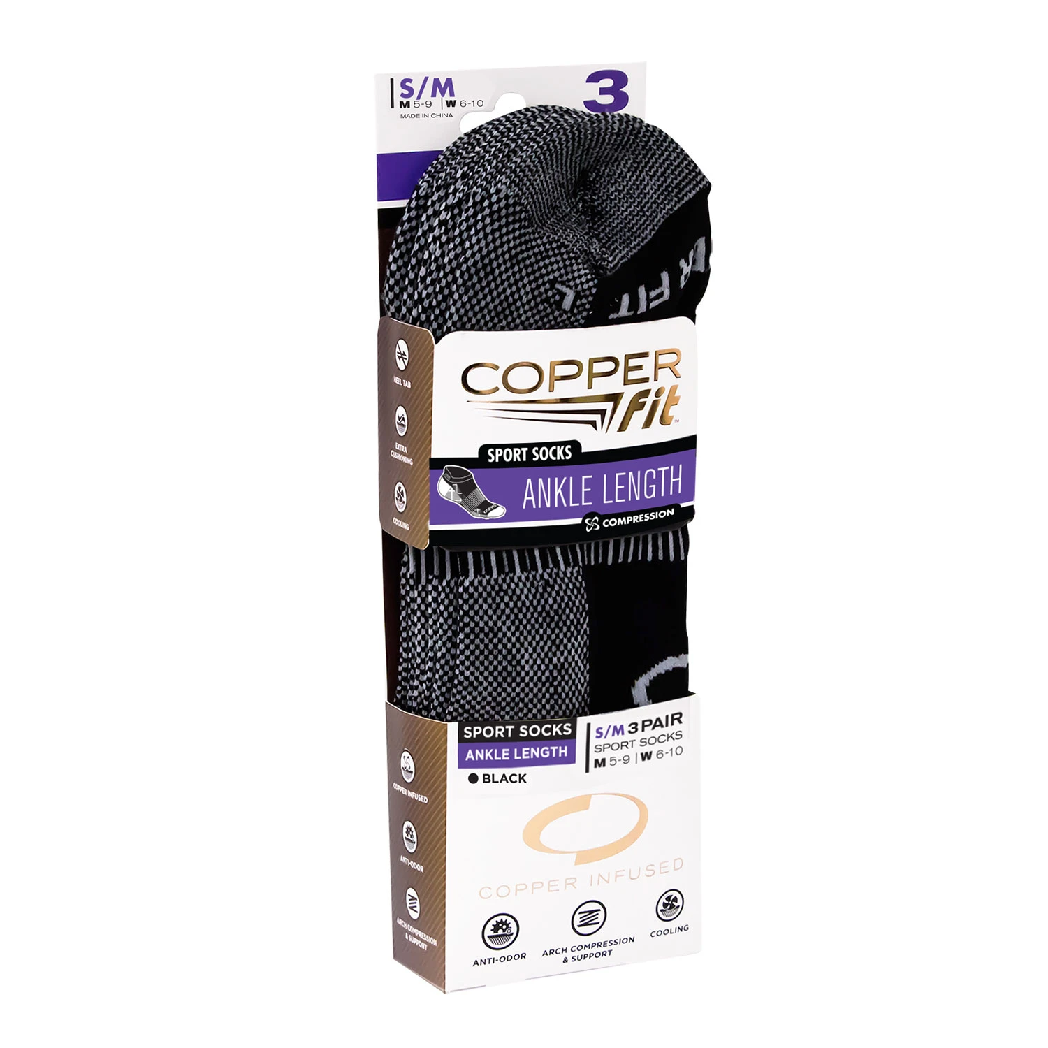 Copper Fit Infused Athletic Low-Cut Socks - 3-Pack - Image 2